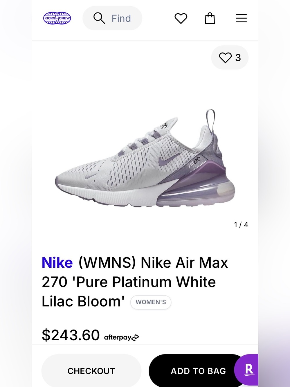 Nike Air Max 270 Pure Platinum White Lilac Bloom